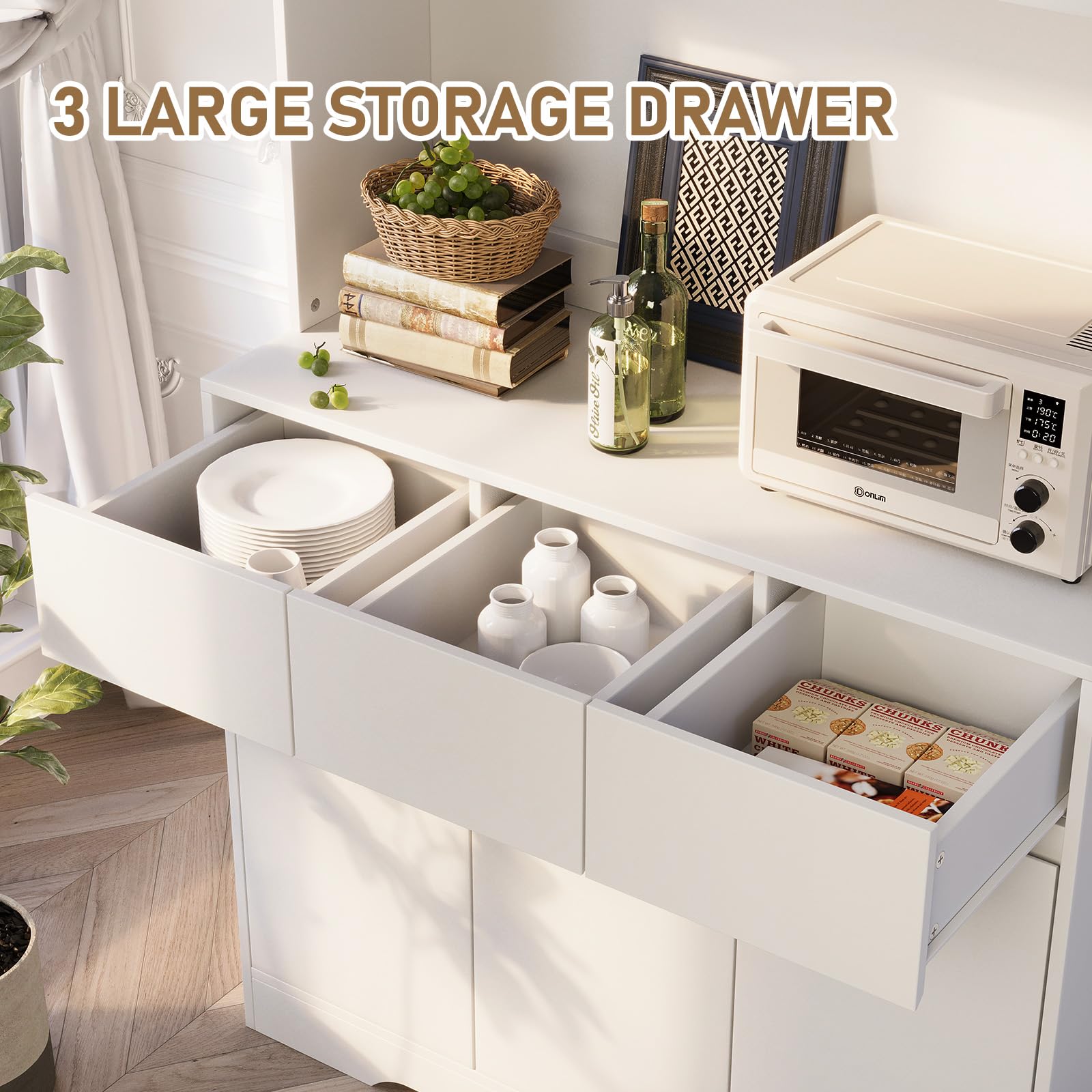 71'' Freestanding Pantry Cabinet with LED Light & Charging Station