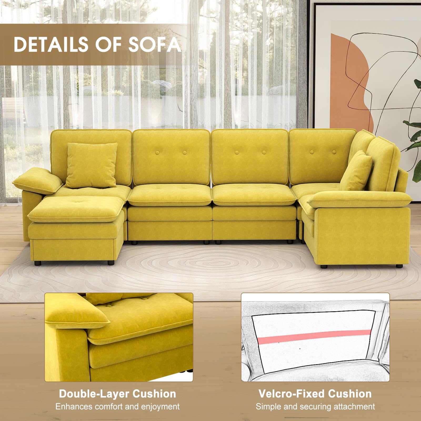 6-Seat Modular Sectional Sofa with Ottoman