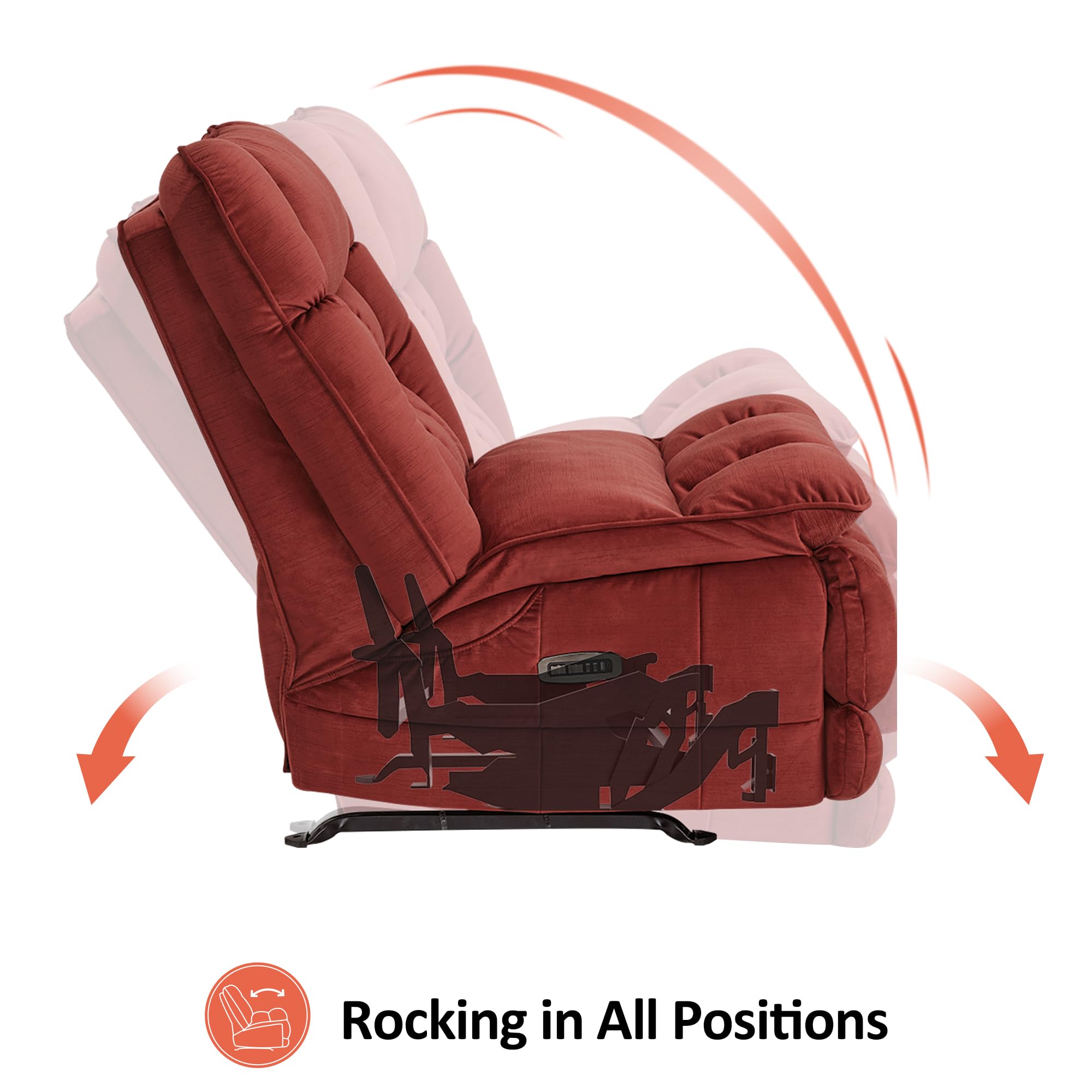 MCombo Dual Motor Oversized Power Recliner Chair, 38.2'' Large Wide Seat, Rocker Recliner with LED Lighting, USB Ports, Perfect for Living Room, Office and Home Theater, Fabric PR607 (Burgundy)
