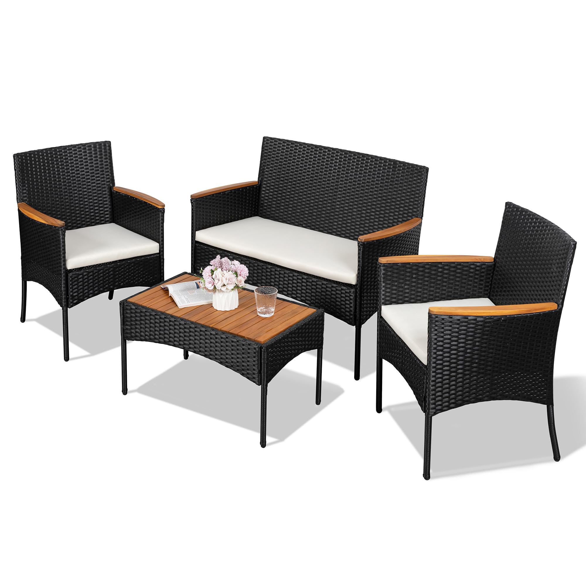 4-Piece Outdoor Wicker Patio Conversation Set
