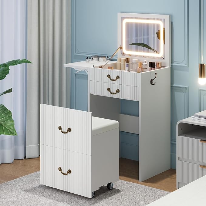 3-in-1 Vanity Table with Flip Mirror and Lights