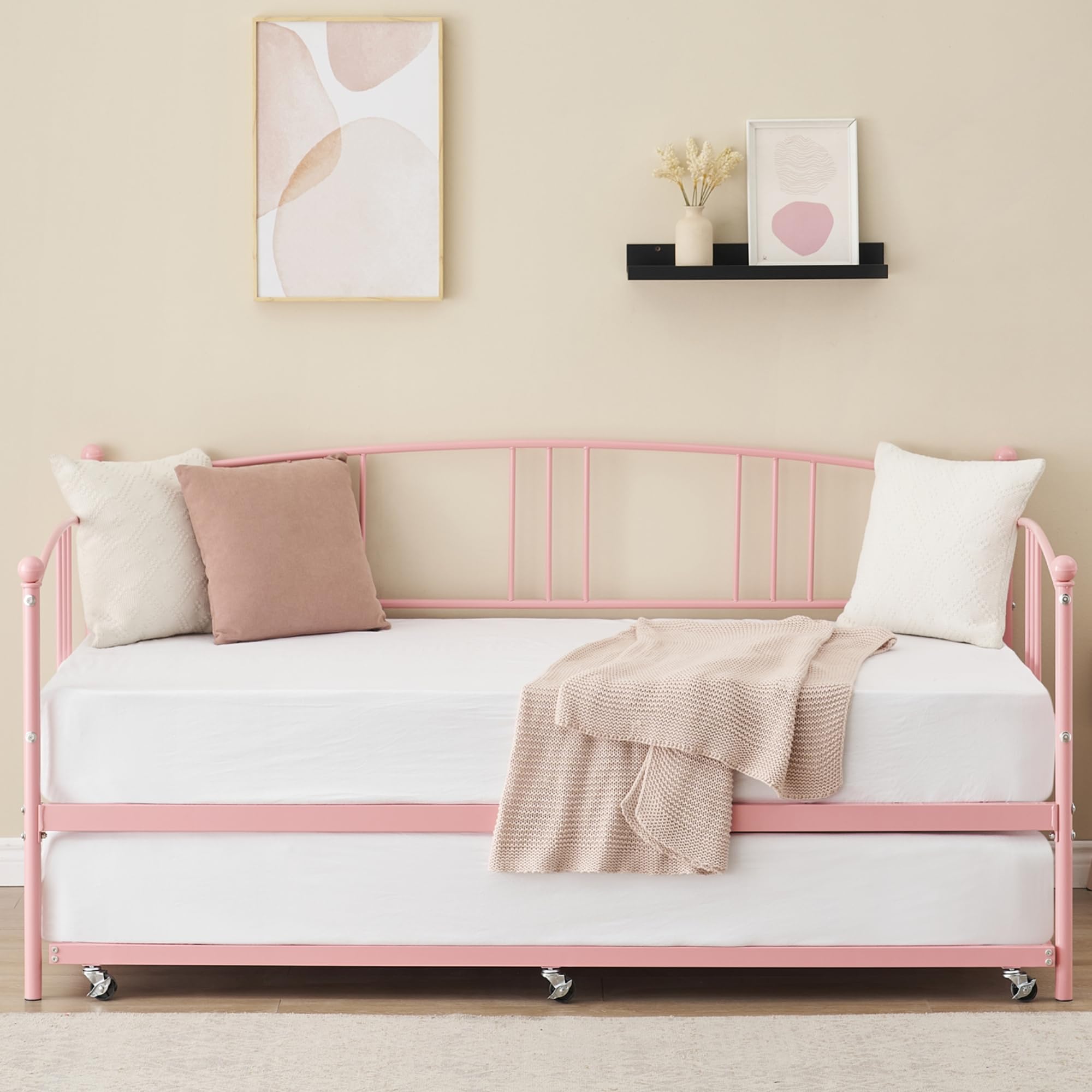 Twin Daybed with Trundle and Steel Slat Support