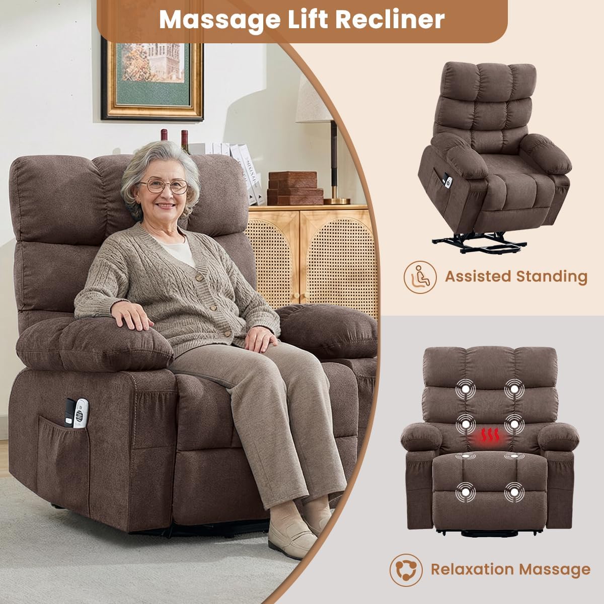 Electric Power Lift Recliner with Massage and Heat