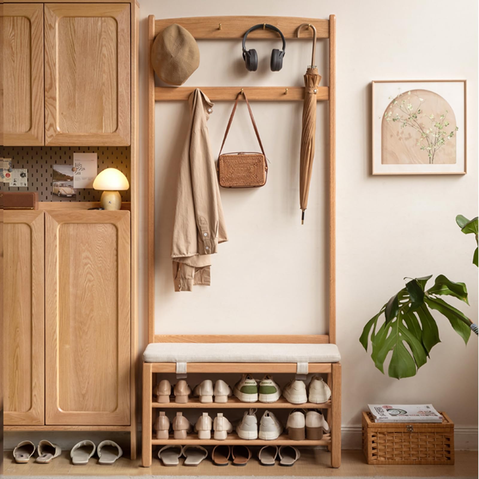 Oak Hall Tree with Shoe Bench