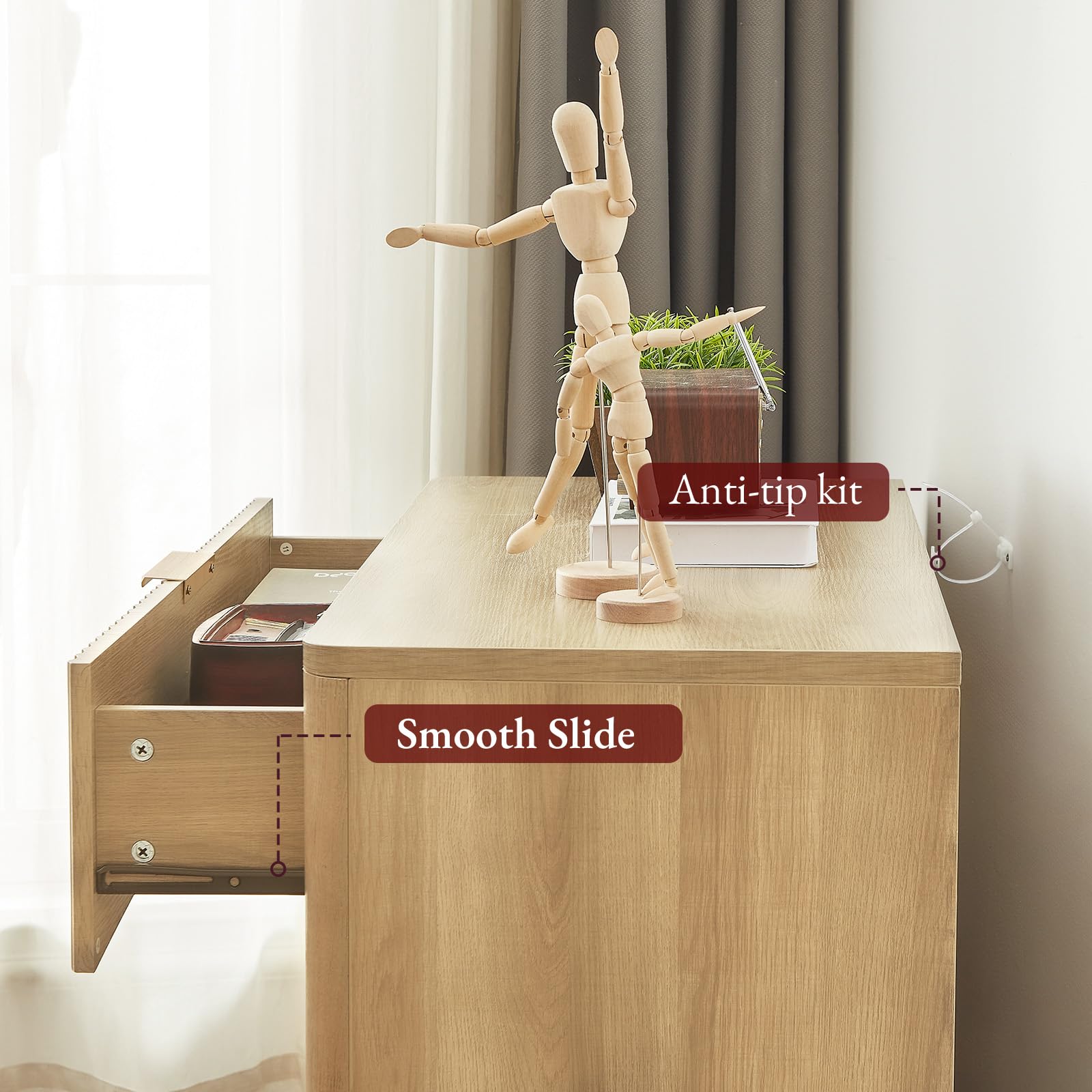 Oversized Fluted Nightstands Set of 2 - 3 Drawers
