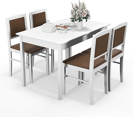 5-Piece Solid Wood Dining Set with Upholstered Chairs