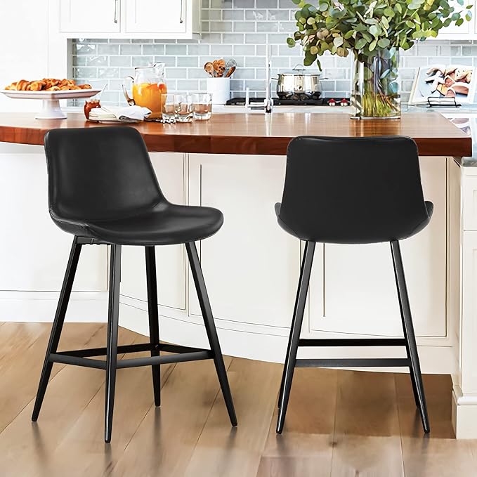 24 Inch Counter Stool Set of 3 with Back and Footrest