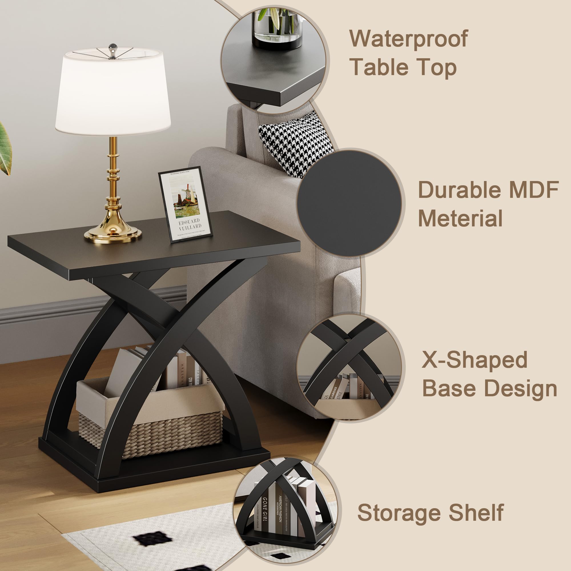 End Side Table Set of 2 with Storage Shelf