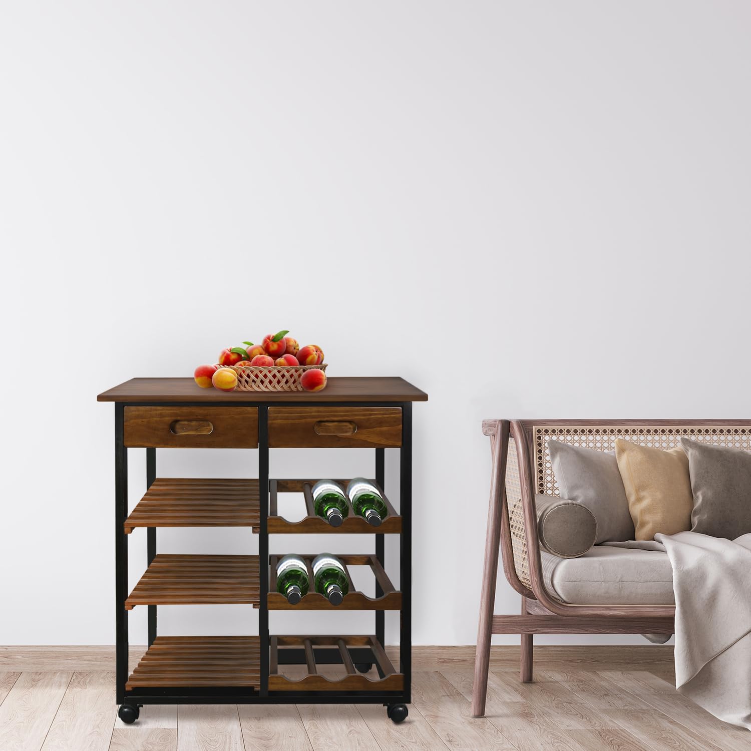 Rolling Kitchen Island Trolley with Wine Rack