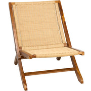 Teak Rattan Lounge Chair - Foldable Handcrafted Solid Wood Accent Chair