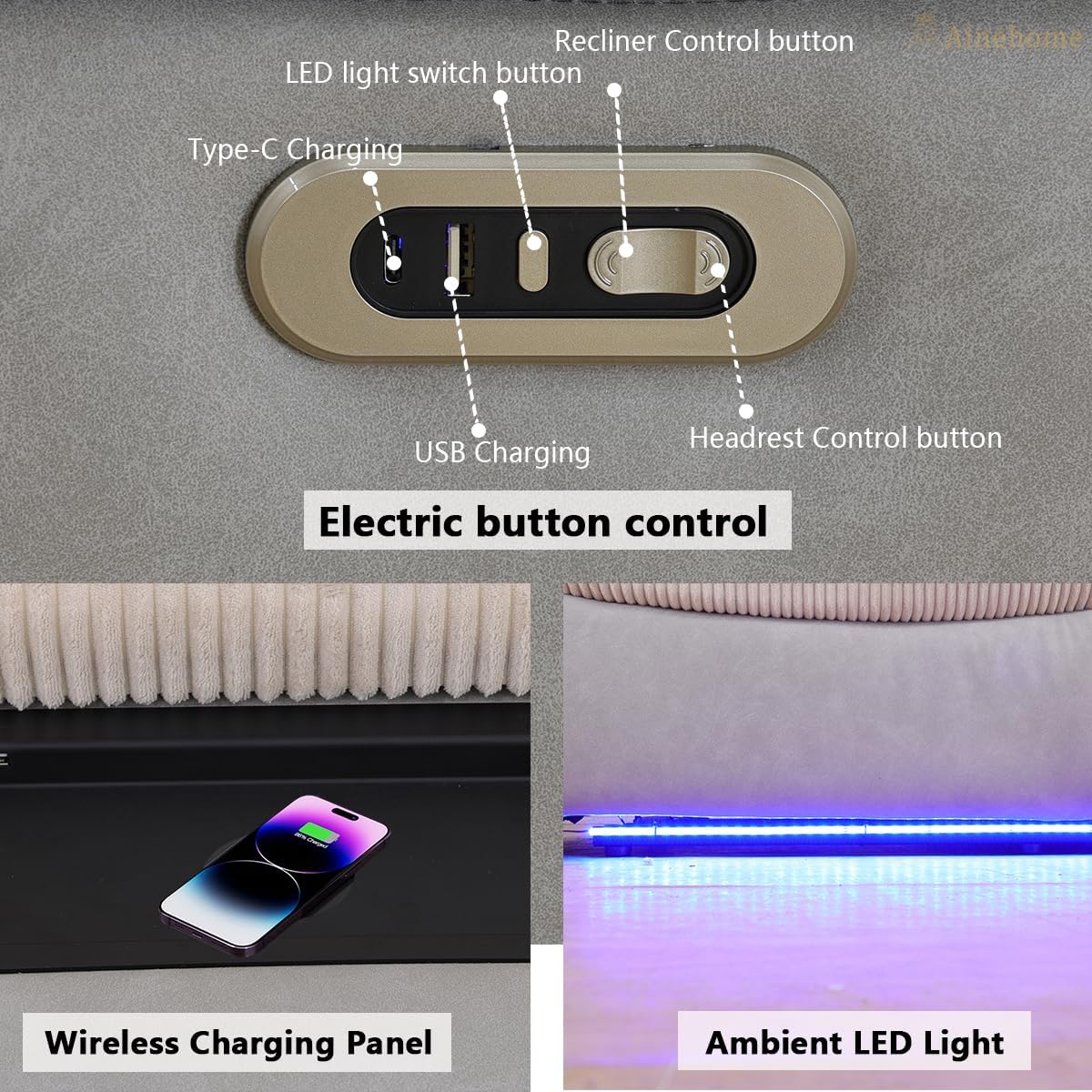 Power Reclining Sectional Sofa with LED and USB Charging
