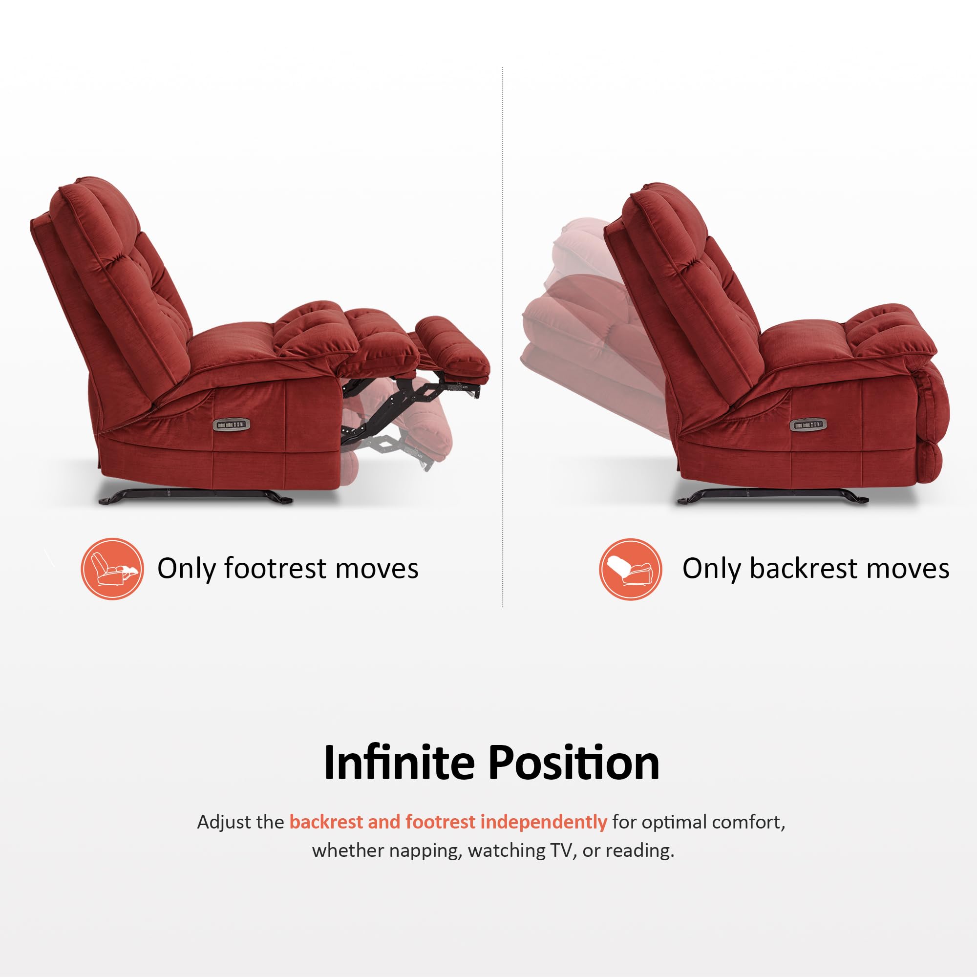 MCombo Dual Motor Oversized Power Recliner Chair, 38.2'' Large Wide Seat, Rocker Recliner with LED Lighting, USB Ports, Perfect for Living Room, Office and Home Theater, Fabric PR607 (Burgundy)