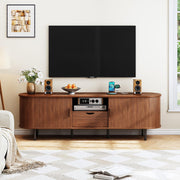 ONBRILL 69" TV Stand with Power Outlet for TVs up to 80", Entertainment Center with Storage and Drawer, TV Console with Adjustable Shelves and Sliding Door, TV Stand for Living Room, Bedroom, Walnut
