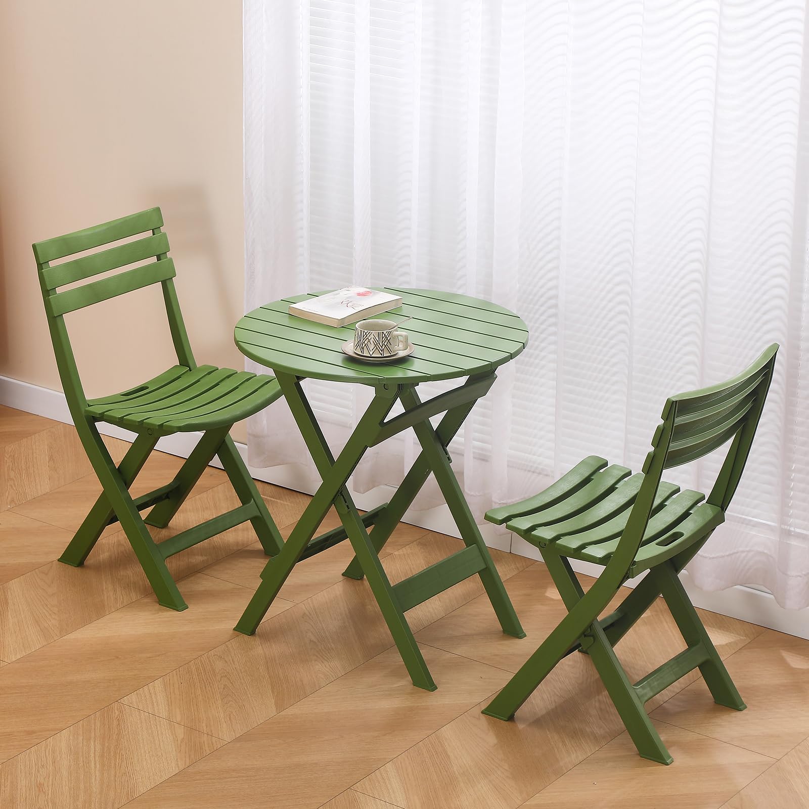 3 Piece Foldable Patio Bistro Set with Round Table