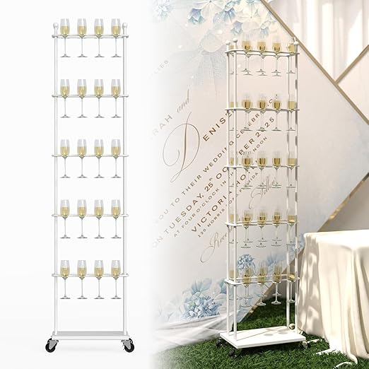 5-Tier Champagne Glass Holder Stand with Wheels