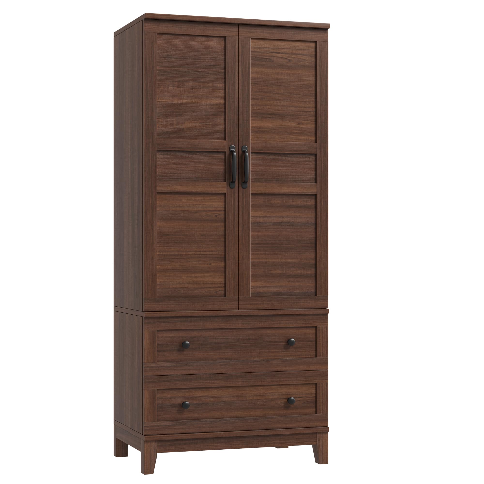 72-Inch Wooden Armoire Wardrobe with 2 Drawers and 18 Adjustable Shelves