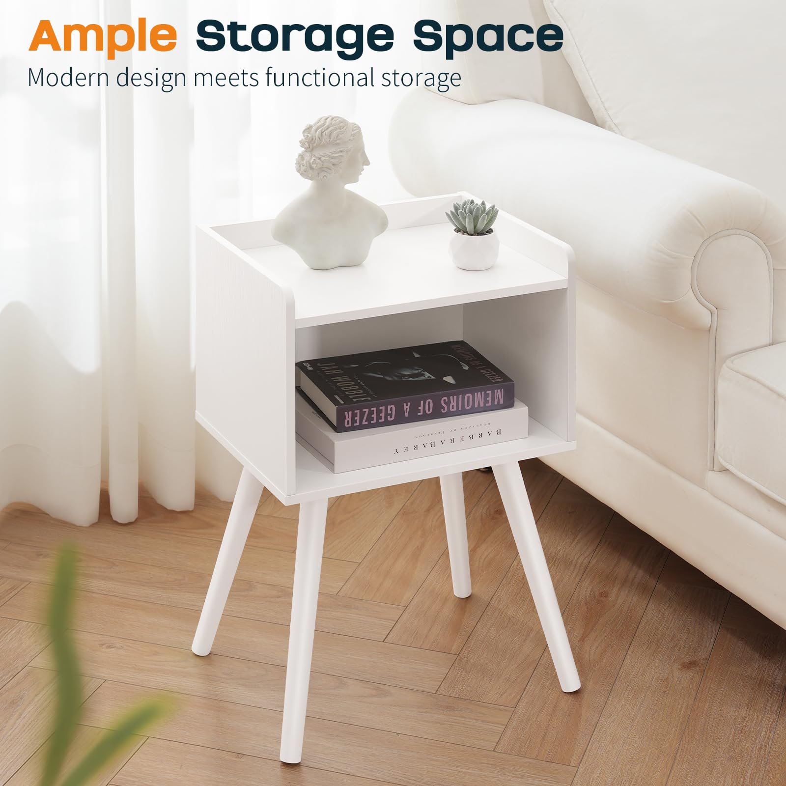 Mid-Century Modern Nightstand with Storage Shelf