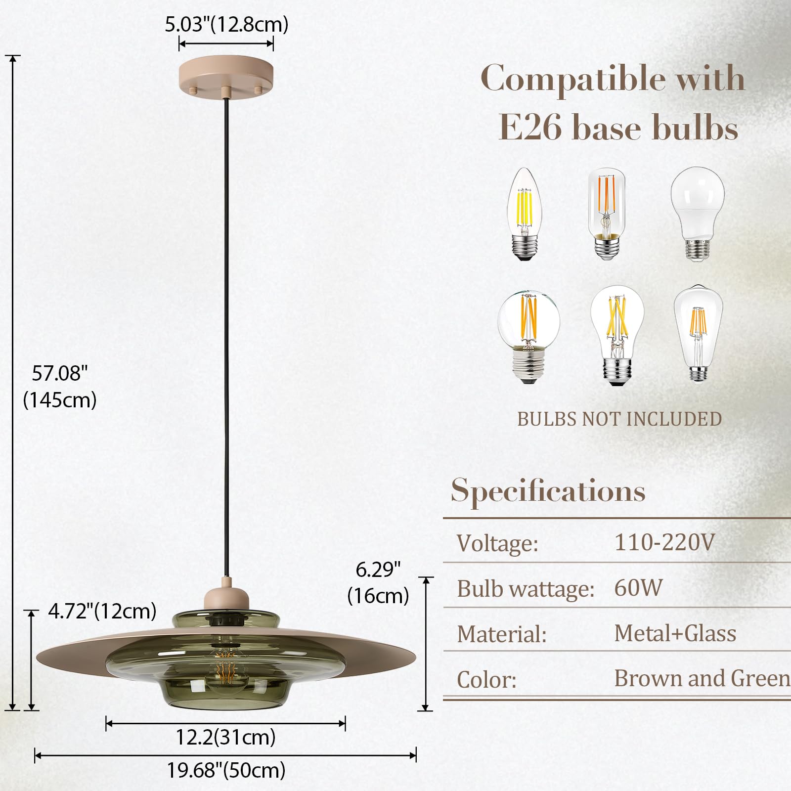 Modern Pendant Light with Olive Green Glass Shade