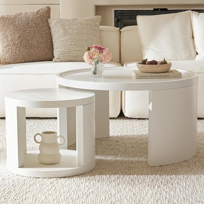 Round Nesting Coffee Table Set of 2 - Wood Look Top