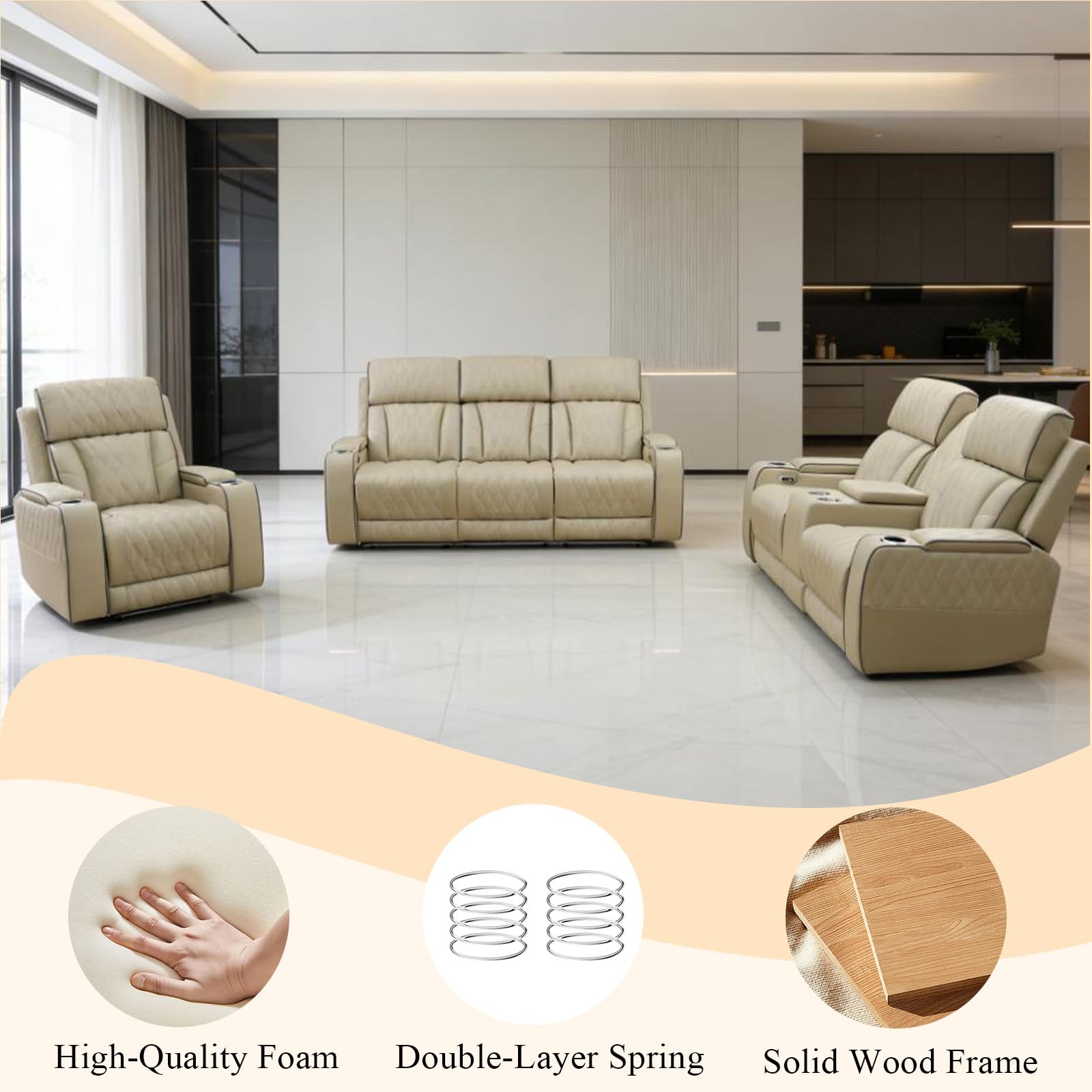 Power Reclining Sectional Sofa with LED Lights and USB Charging