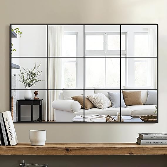 Rectangular Wall Mirror 55x28 Black Aluminum Frame