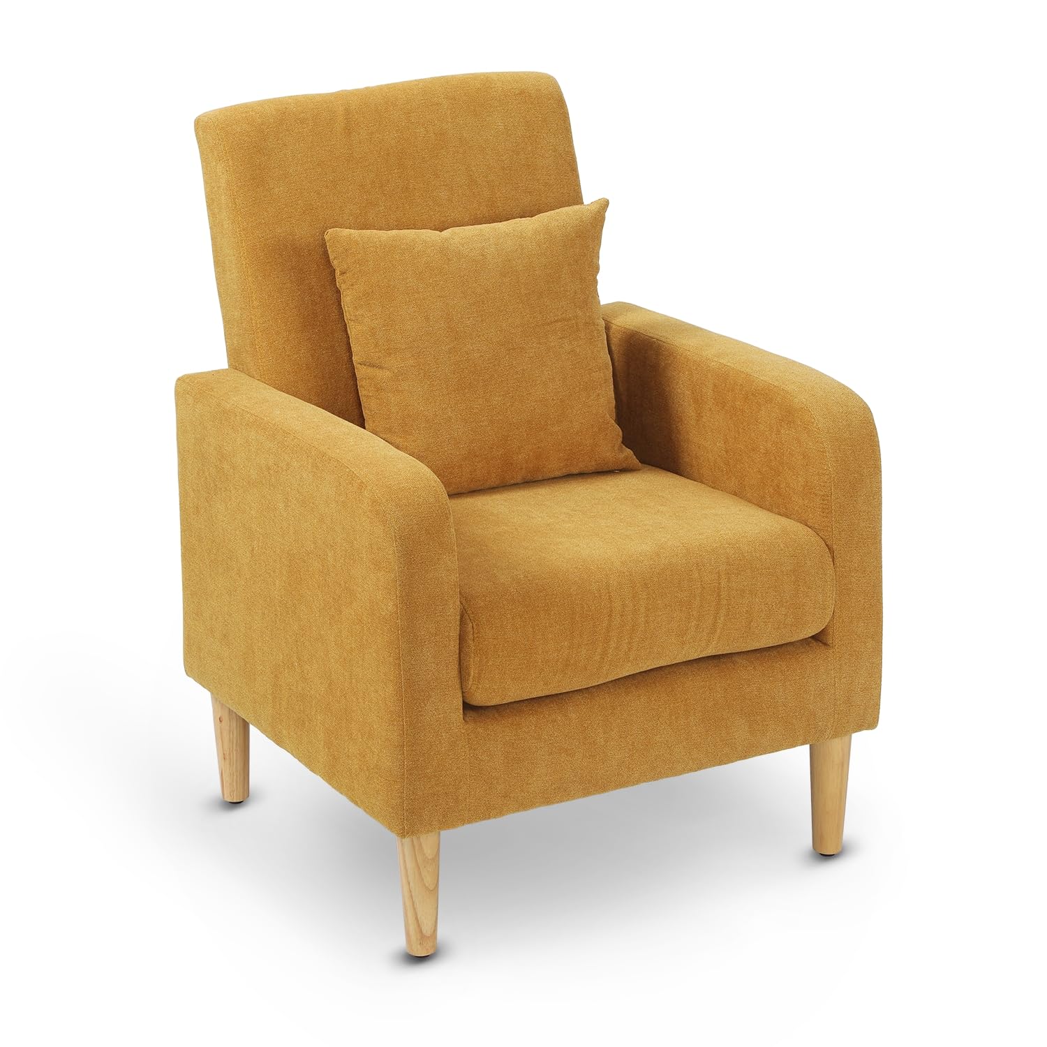 Upholstered Accent Chair with Pillow and Wooden Legs