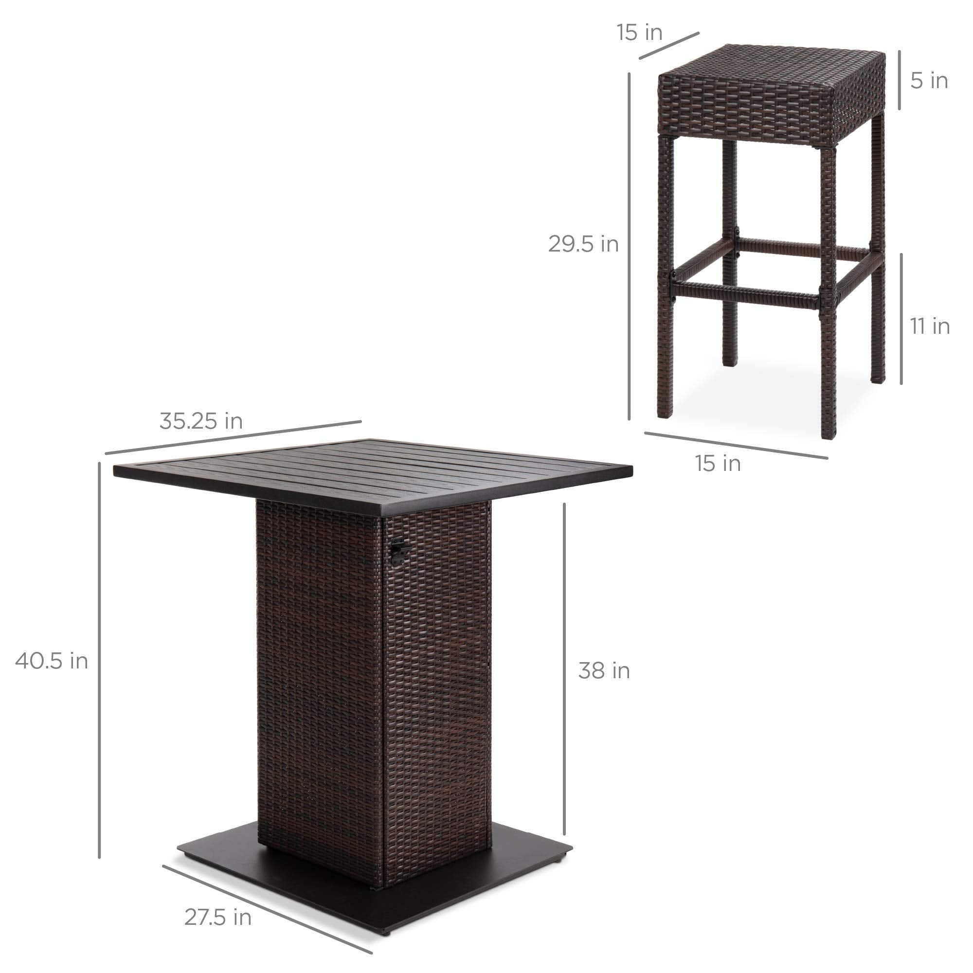 5-Piece Outdoor Wicker Bar Table Set with Storage