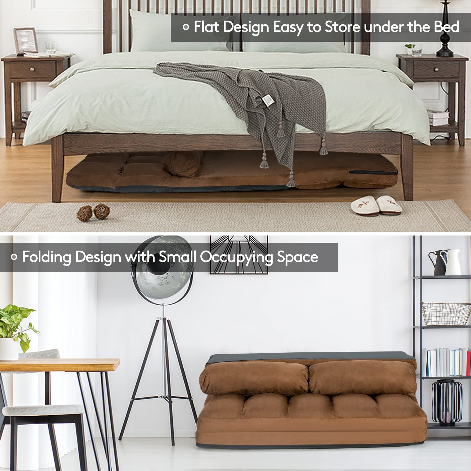 6-Position Adjustable Floor Sofa with Removable Pillows