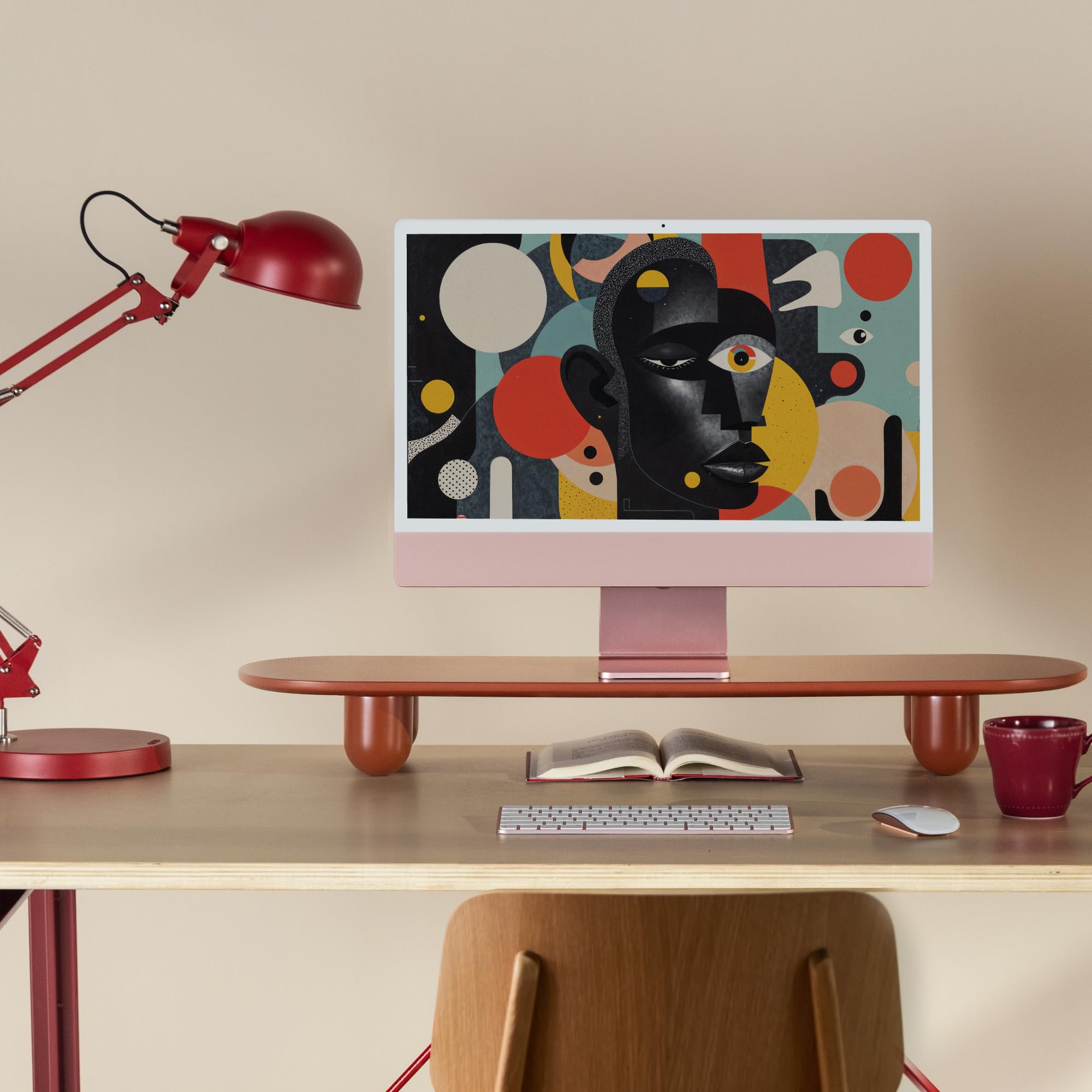 34 Inch Dual Monitor Riser with Wooden Shelf