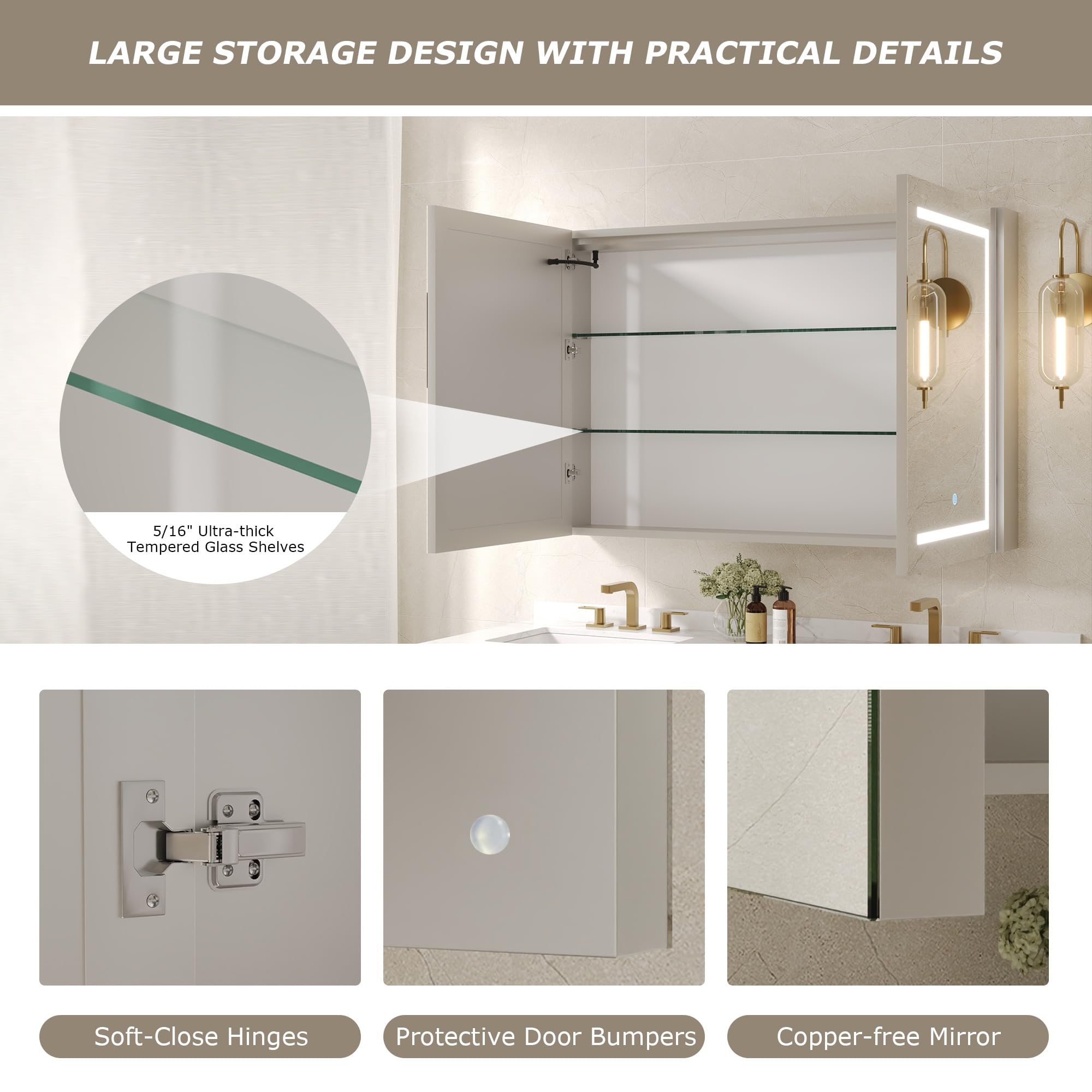 LED Lighted Medicine Cabinet with Mirror 48" x 32"