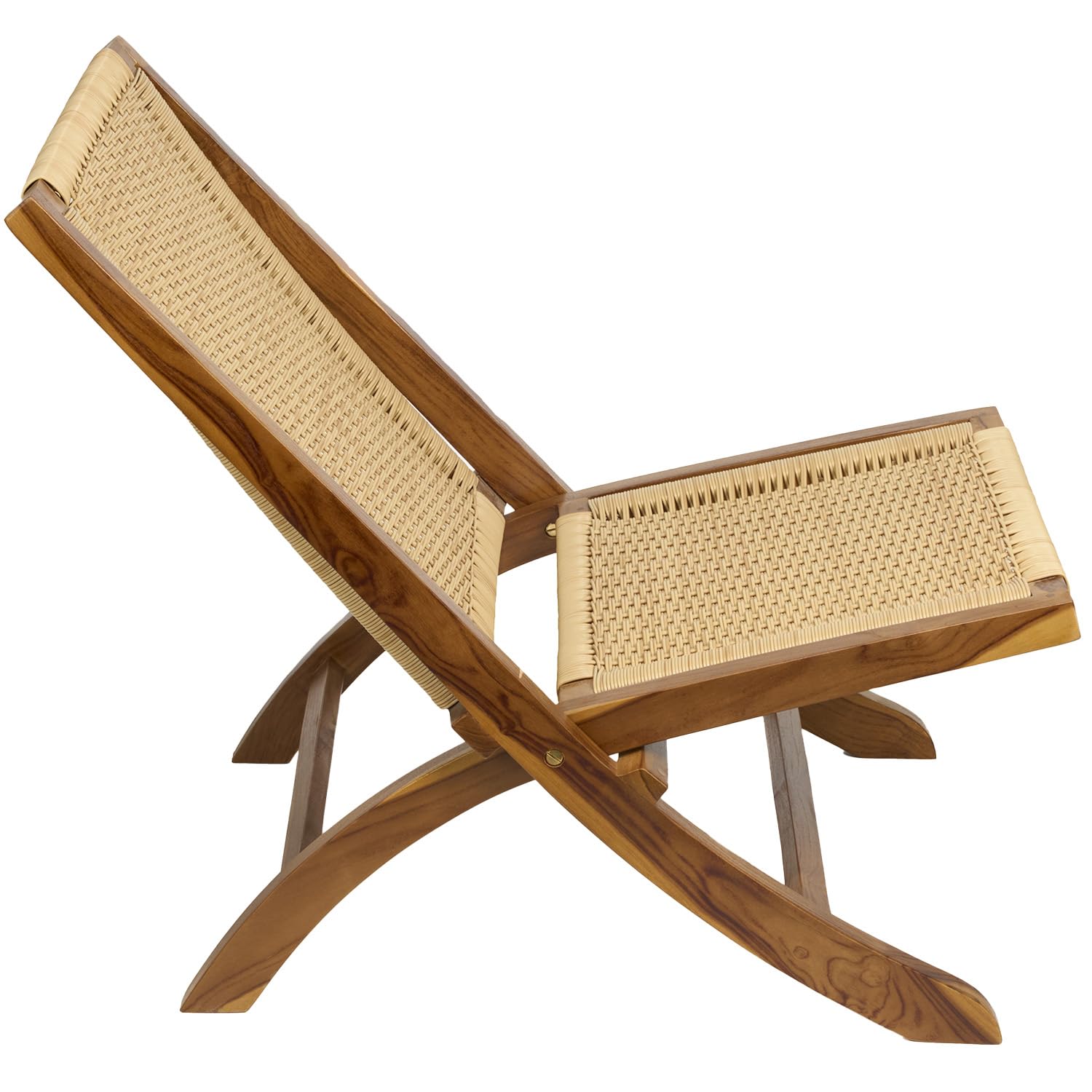 Teak Rattan Lounge Chair - Foldable Handcrafted Solid Wood Accent Chair