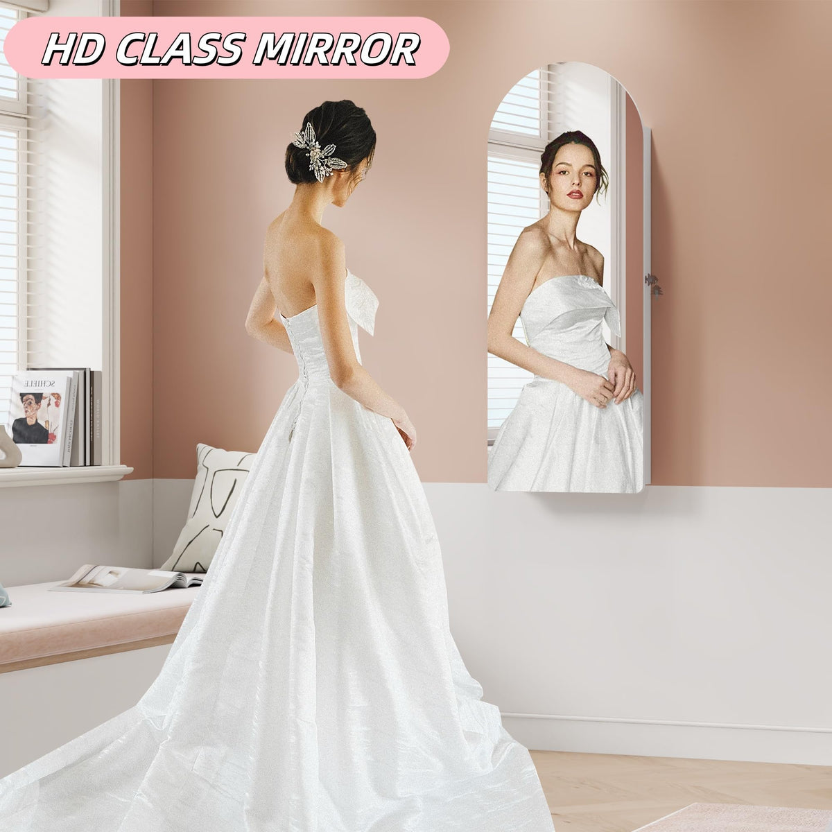 Wall Mounted Jewelry Armoire with Full Length Mirror and LED Light