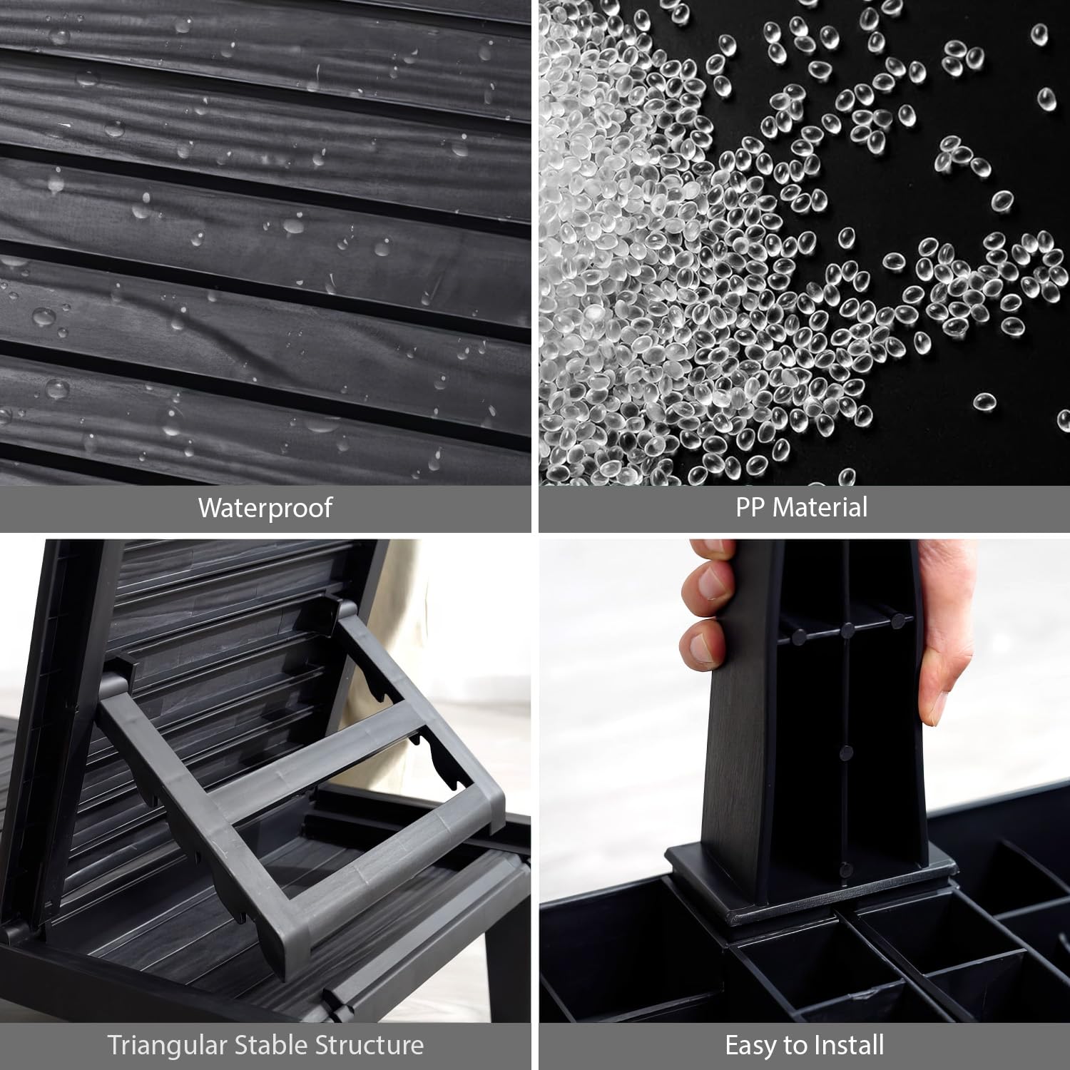 Black Chaise Lounge Chair Outdoor Set of 2 - 5-Position Adjustable