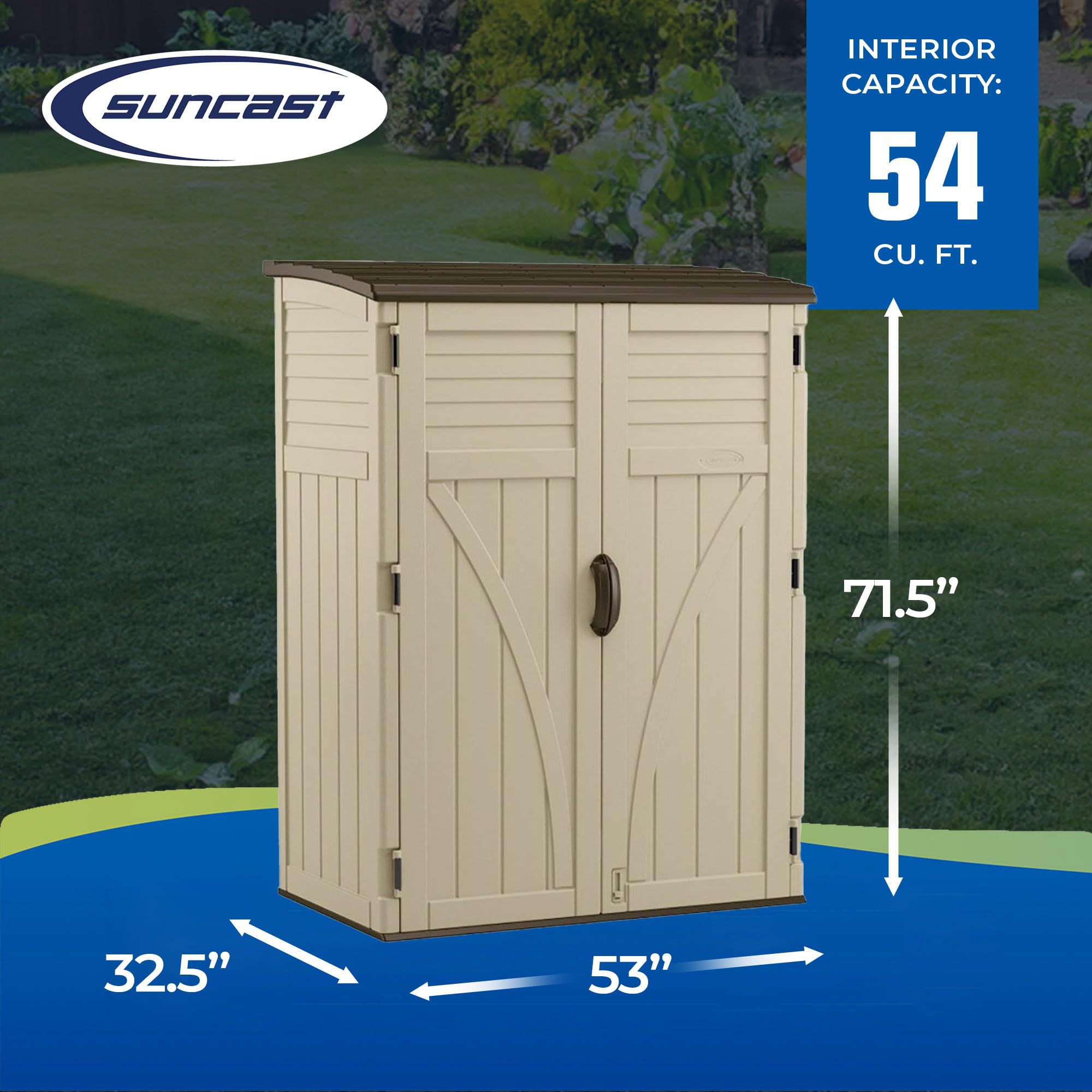 Outdoor Storage Cabinet Waterproof Resin Vertical Shed 54 Cu Ft