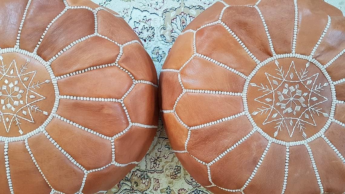 Handmade Moroccan Leather Pouf Ottoman