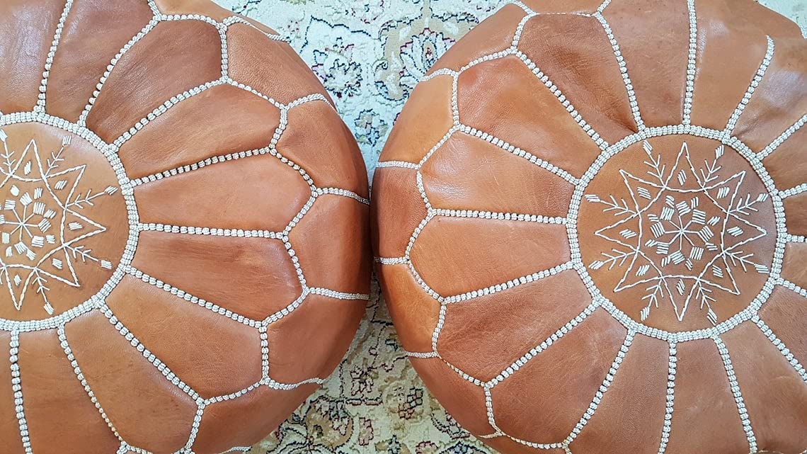 Handmade Moroccan Leather Pouf Ottoman