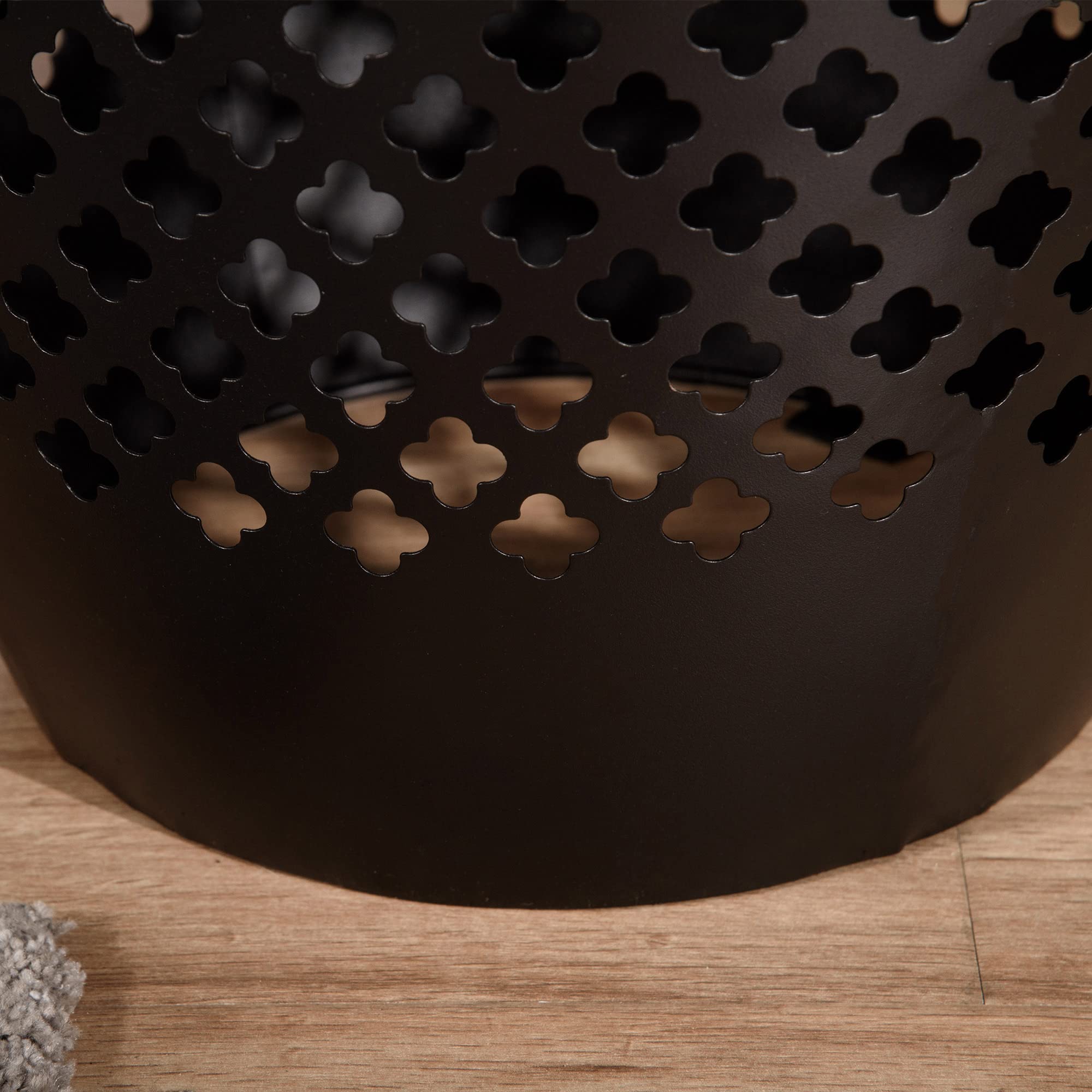 12.5" Steel Outdoor Side Table Round Hollow Drum Patio End Table