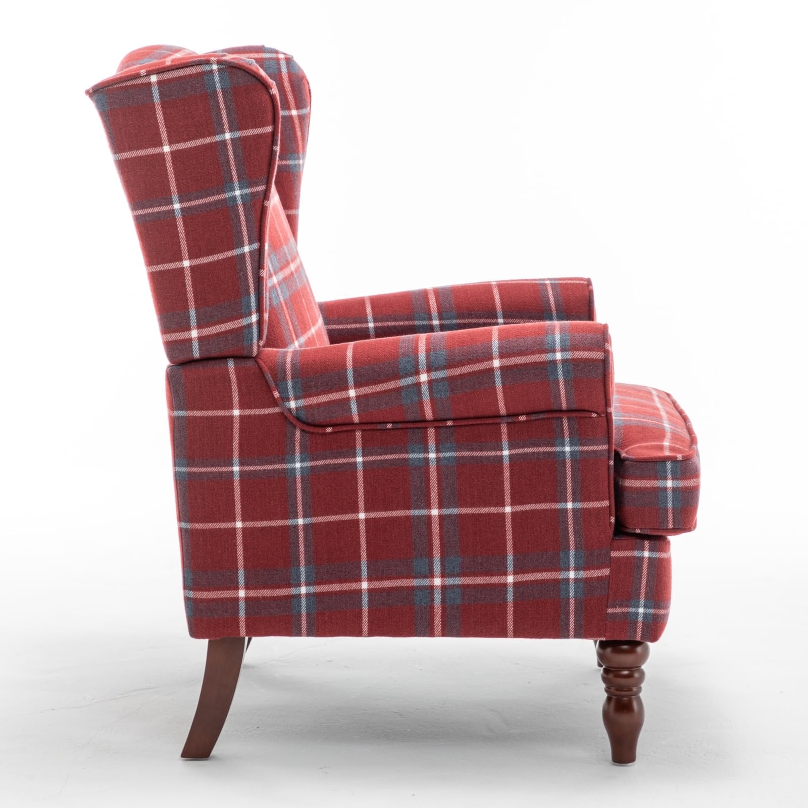 Vintage Tartan Wingback Armchair with Solid Wood Legs