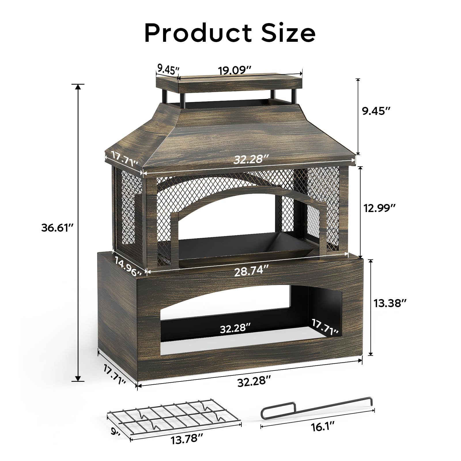 37" Outdoor Wood Burning Fire Pit with Poker and Cover