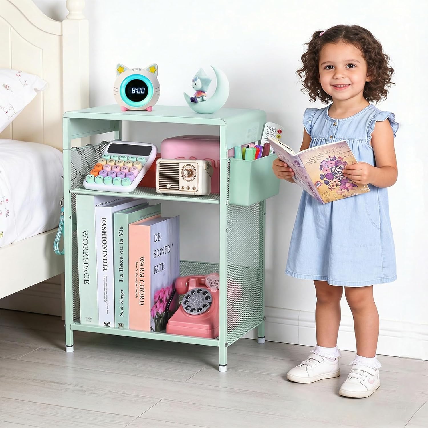 Purple Kids Nightstand 3-Tier Small Side Table