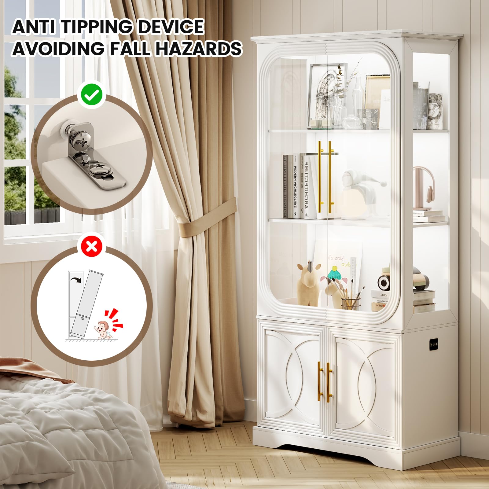 69.7" Display Cabinet with LED Lights and Glass Doors