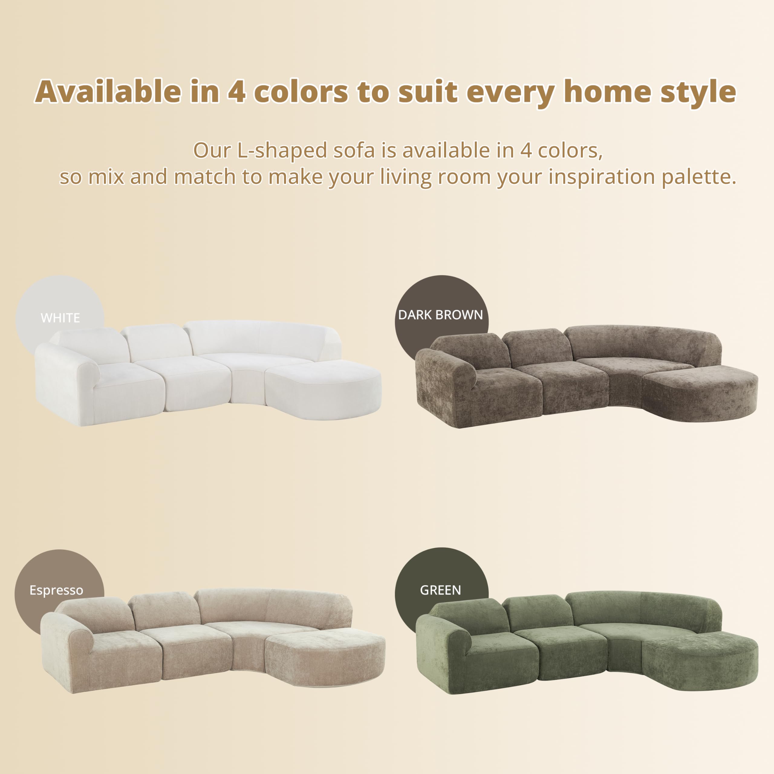Modern Curved Sectional Sofa with Ottoman - 4 Piece Set