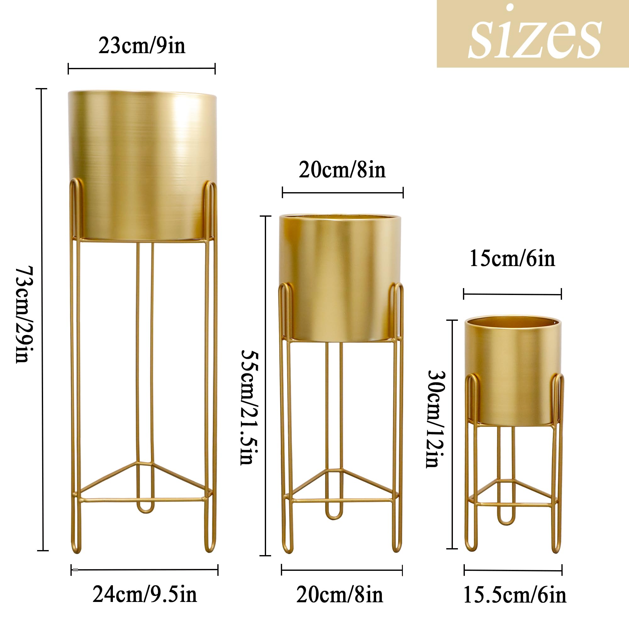 Set of 3 Large Metal Planters with Stand