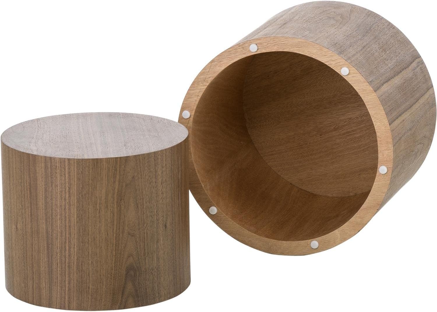 Nesting Coffee Table Set of 2 Round Walnut Wooden Accent Tables