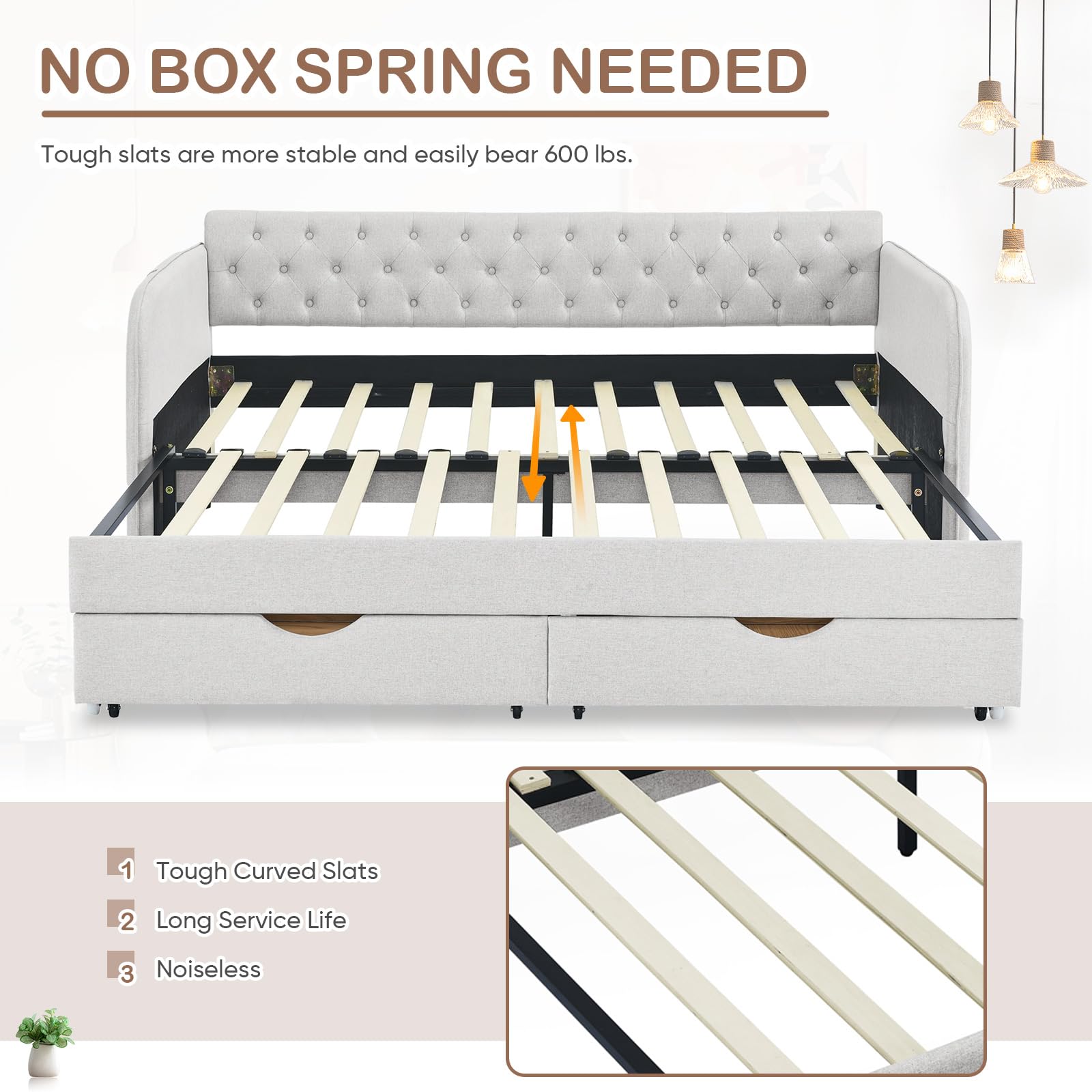 80.5" Tufted Linen Daybed with Trundle and Storage Drawer