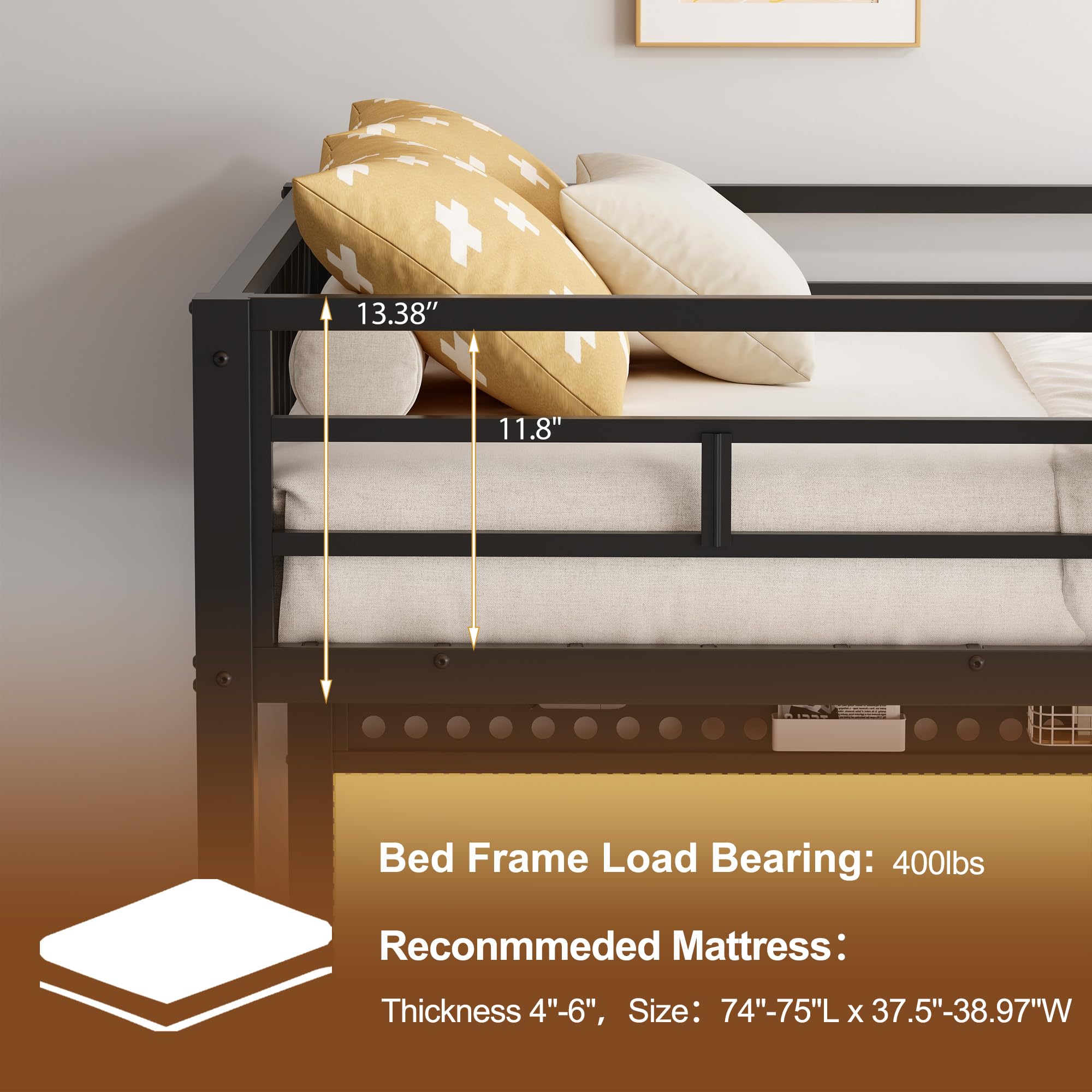 Twin Metal Loft Bed with Desk and Storage Cabinet