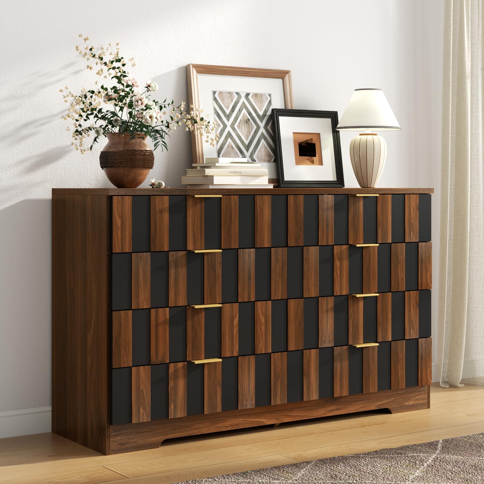 8 Drawer Dresser 48 Inch Wide Mid Century Modern Chest of Drawers