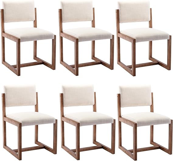 Upholstered Dining Chairs Set of 4 - Mid-Century Modern Linen Fabric