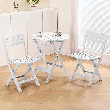 3 Piece Foldable Patio Bistro Set with Round Table