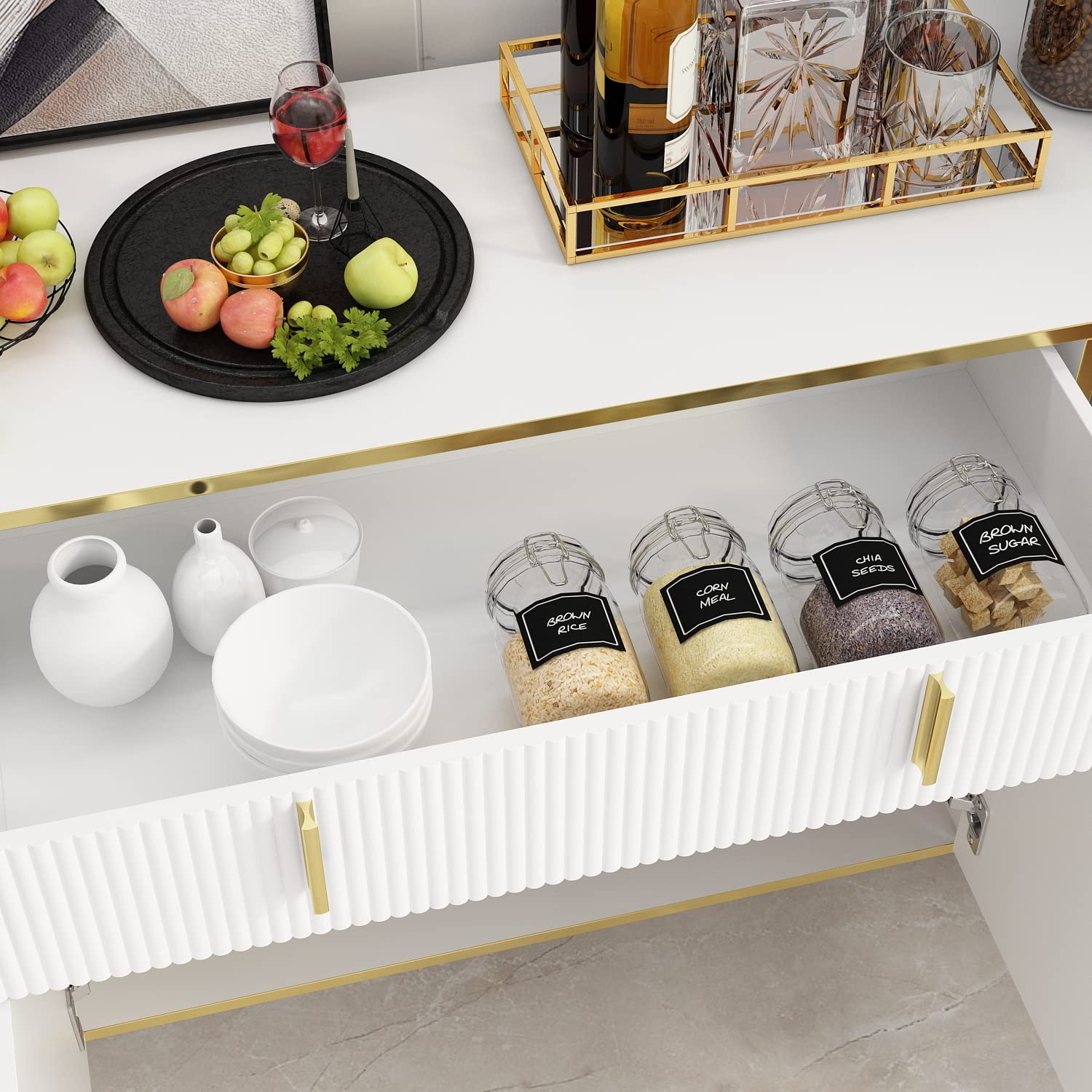 63" Buffet Sideboard Console Table with Drawer and Glass Doors